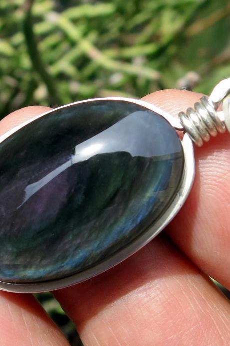 obsidian necklace sterling silver